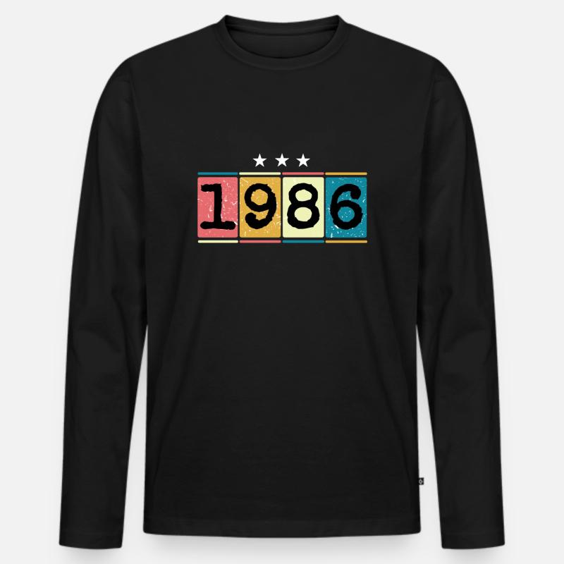 1986 - Männer Premium Bio Langarmshirt - Schwarz