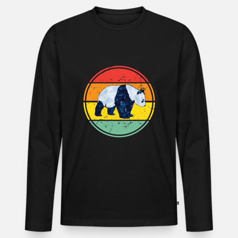 Retro Panda Pandabär Polygon Shirt - Männer Premium Bio Langarmshirt - Schwarz