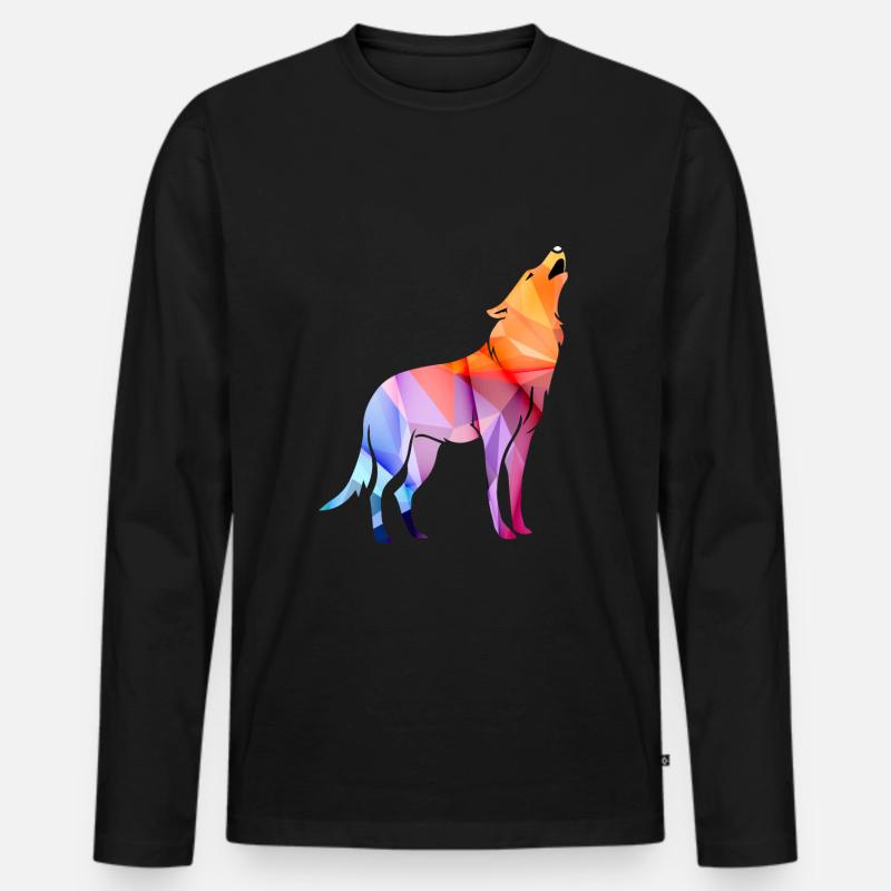 Heulender Polygon Wolf - Männer Premium Bio Langarmshirt - Schwarz
