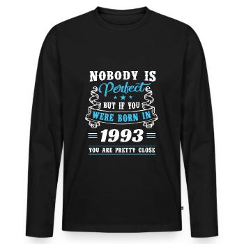 Né en 1993 assez proche de la perfection - T-shirt manches longues Premium bio Homme - noir - Devant - Nico (187cm)