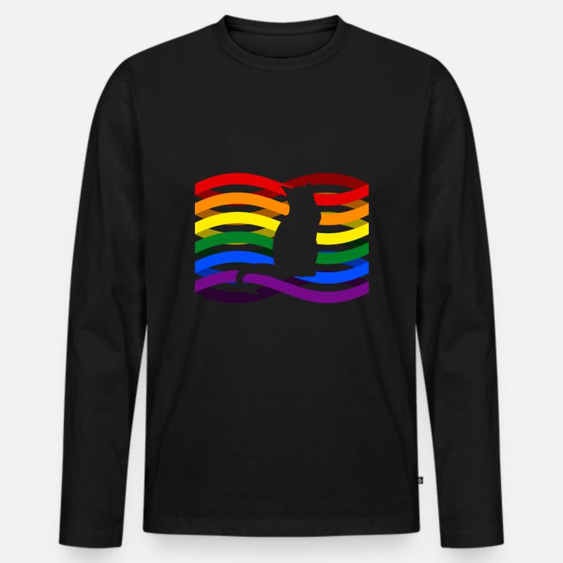 Regenbogen Katze - Männer Premium Bio Langarmshirt - Schwarz