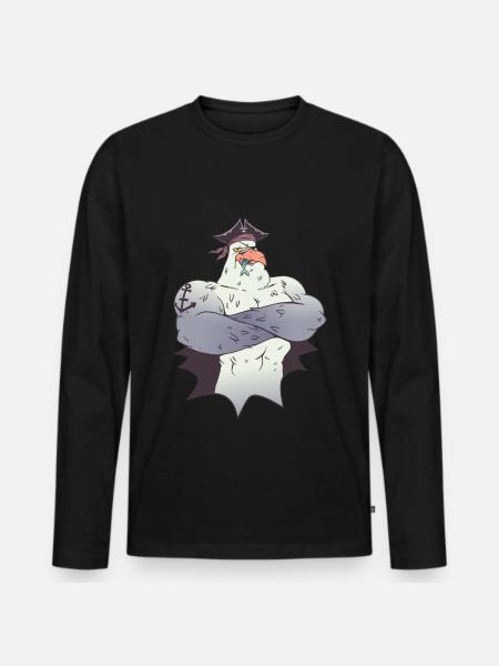 Pirat Möwe - Männer Premium Bio Langarmshirt - Schwarz