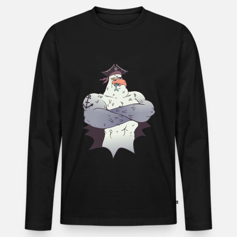 Pirat Möwe - Männer Premium Bio Langarmshirt - Schwarz