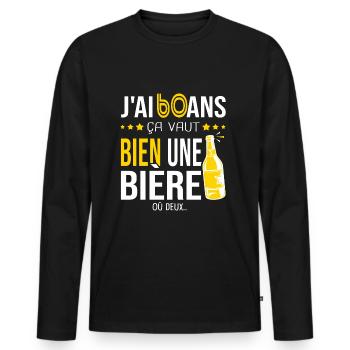 Cadeau d anniversaire 60 ans j ai 60 ans et bière - T-shirt manches longues Premium bio Homme - noir - Devant - Nico (187cm)