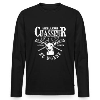 meilleur chasseur du monde cadeau papa chasse - T-shirt manches longues Premium bio Homme - noir - Devant - Nico (187cm)