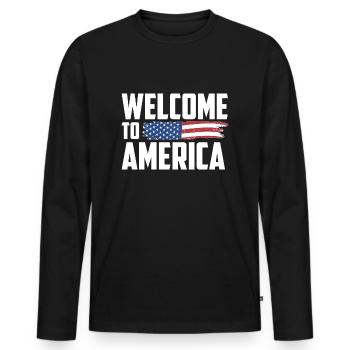 Welcome to America - Men's Premium Organic Long Sleeve Shirt - black - Front - Nico (187cm)
