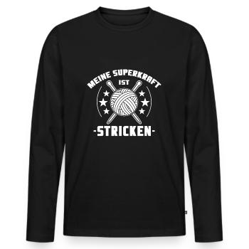 Knitting "superpower" - Men's Premium Organic Long Sleeve Shirt - black - Front - Nico (187cm)