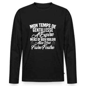 Mon temps de gentillesse a expiré - T-shirt manches longues Premium bio Homme - noir - Devant - Nico (187cm)