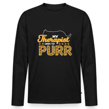 My Therapist Likes To Purr - Men's Premium Organic Long Sleeve Shirt - black - Front - Nico (187cm)