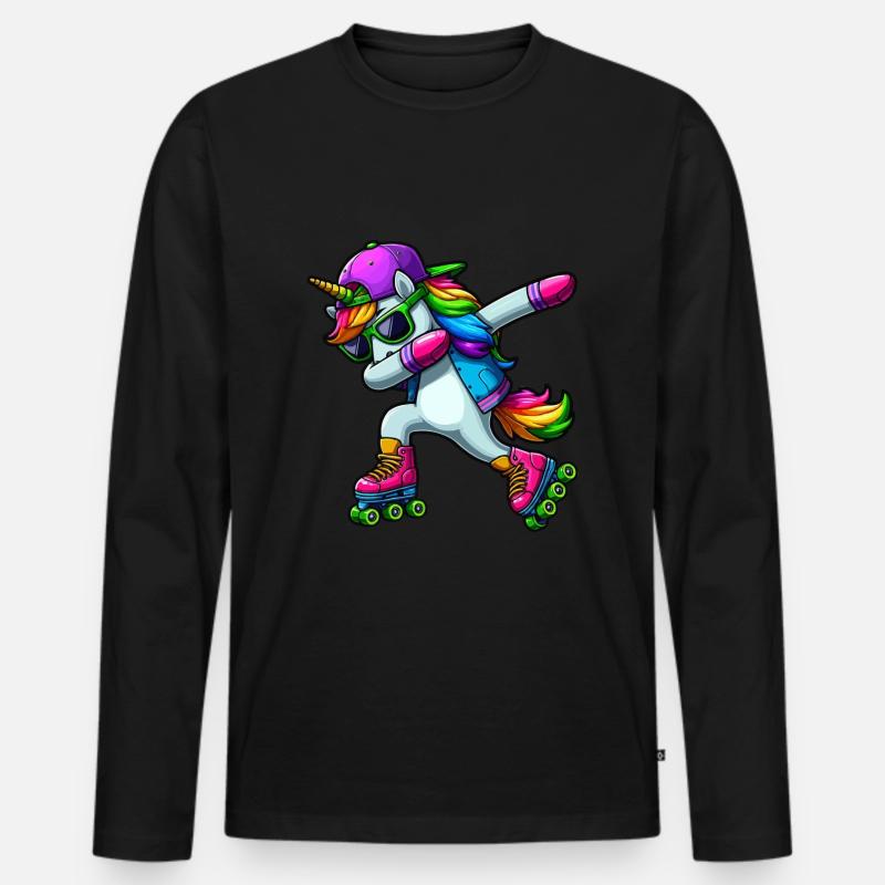 DABBENDES EINHORN AUF INLINERN - Männer Premium Bio Langarmshirt - Schwarz