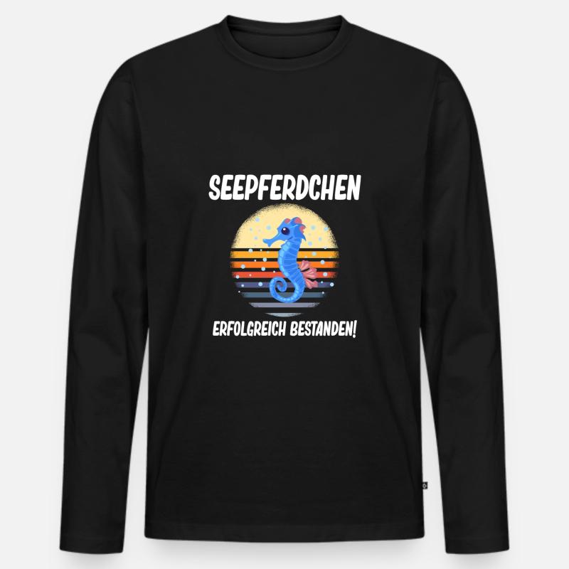 Seepferdchen Kinder Bestanden - Männer Premium Bio Langarmshirt - Schwarz