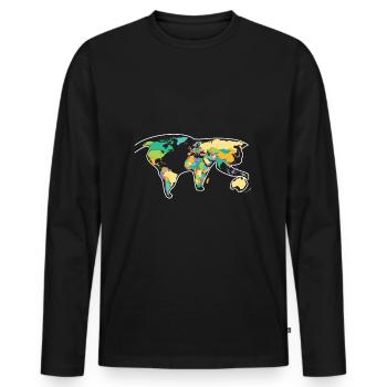 Cat pet plays world map ball - Men's Premium Organic Long Sleeve Shirt - black - Front - Nico (187cm)
