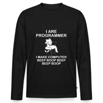 i are Programmer i make computer beep boop - Männer Premium Bio Langarmshirt - Schwarz - Vorne - Nico (187cm)