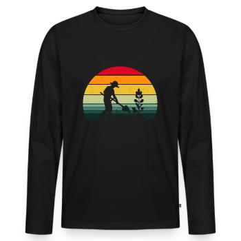 Gärtner mit Pflanzen - Männer Premium Bio Langarmshirt - Schwarz - Vorne - Nico (187cm)