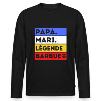 Papa barbu humour papa cadeau fête des pères - T-shirt manches longues Premium bio Homme - noir - Devant - Nico (187cm)
