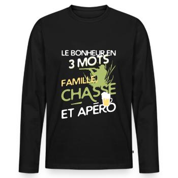 Hunting - happiness - Men's Premium Organic Long Sleeve Shirt - black - Front - Nico (187cm)