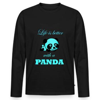 Panda - Männer Premium Bio Langarmshirt - Schwarz - Vorne - Nico (187cm)