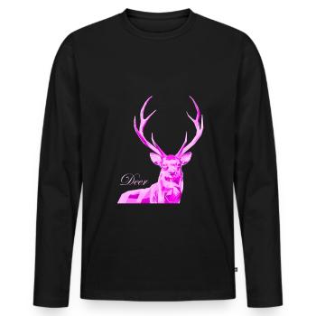 Cerf rose - T-shirt manches longues Premium bio Homme - noir - Devant - Nico (187cm)