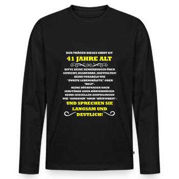 41. Geburtstag - Männer Premium Bio Langarmshirt - Schwarz - Vorne - Nico (187cm)