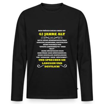 42 Jahre - Männer Premium Bio Langarmshirt - Schwarz - Vorne - Nico (187cm)