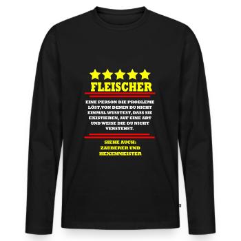 Fleischer - Männer Premium Bio Langarmshirt - Schwarz - Vorne - Nico (187cm)