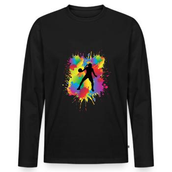 Frauen Handball - Männer Premium Bio Langarmshirt - Schwarz - Vorne - Nico (187cm)