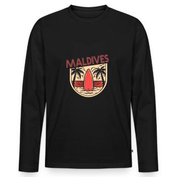 Malediven Retro Vintage Schriftzug - Männer Premium Bio Langarmshirt - Schwarz - Vorne - Nico (187cm)
