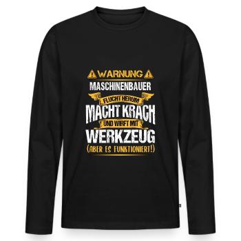 Warnung vor dem Maschinenbauer - Männer Premium Bio Langarmshirt - Schwarz - Vorne - Nico (187cm)