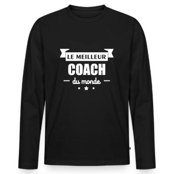 le meilleur coach du monde,cadeau coach - T-shirt manches longues Premium bio Homme - noir - Devant - Nico (187cm)