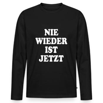 Nie wieder ist jetzt - Männer Premium Bio Langarmshirt - Schwarz - Vorne - Nico (187cm)