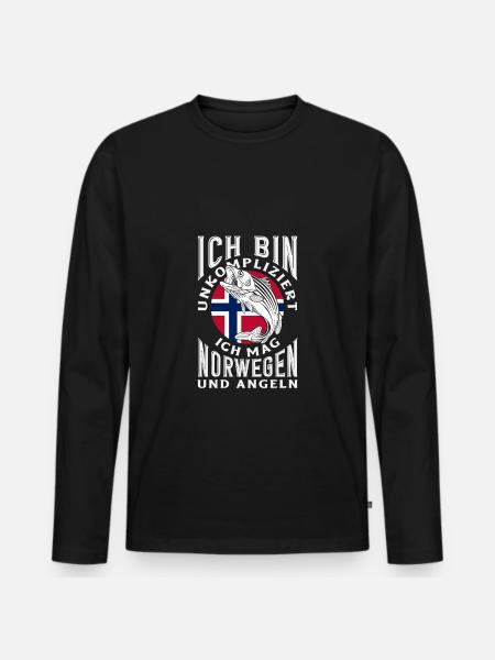 Norwegen Angeln Spruch Lustiges Design - Männer Premium Bio Langarmshirt - Schwarz