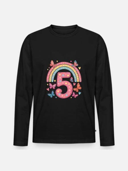 Rainbow Butterfly 5th Birthday Girl - Men's Premium Organic Long Sleeve Shirt - black