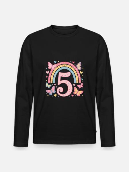 Regenbogen Schmetterling 5. Geburtstag Mädchen - Männer Premium Bio Langarmshirt - Schwarz