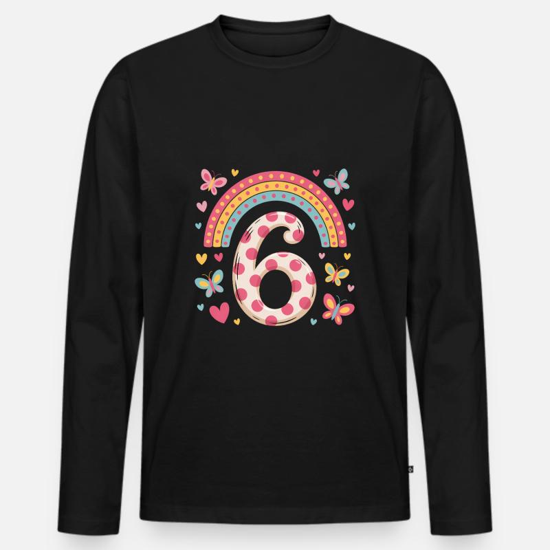 Regenbogen Schmetterling 6. Geburtstag Mädchen - Männer Premium Bio Langarmshirt - Schwarz