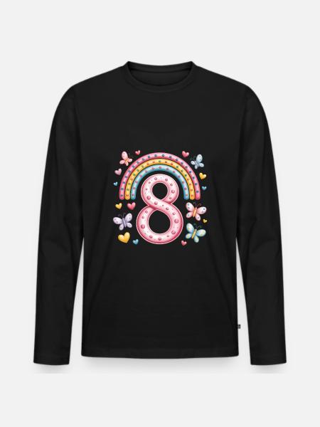 Rainbow Butterfly 8th Birthday Girl - Men's Premium Organic Long Sleeve Shirt - black