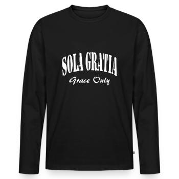 Sola Gratia Believe the Gospel Grace Only - Männer Premium Bio Langarmshirt - Schwarz - Vorne - Nico (187cm)