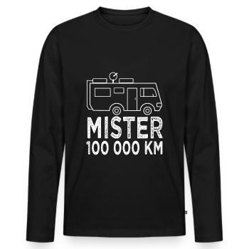 Camping Monsieur 100 000 km cadeau camping car - T-shirt manches longues Premium bio Homme - noir - Devant - Nico (187cm)