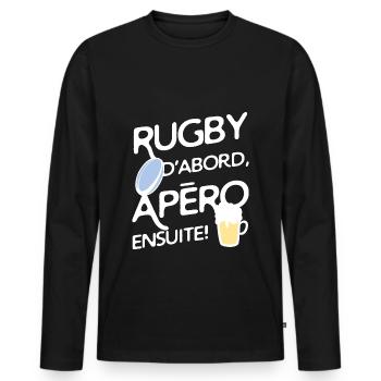 Rugby et apéro - T-shirt manches longues Premium bio Homme - noir - Devant - Nico (187cm)