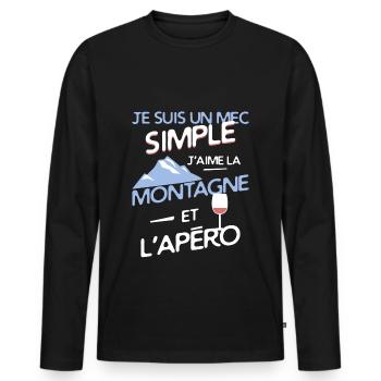 Montagne - un mec simple - T-shirt manches longues Premium bio Homme - noir - Devant - Nico (187cm)