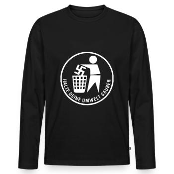 halte deine umwelt sauber - gegen rechts - Männer Premium Bio Langarmshirt - Schwarz - Vorne - Nico (187cm)