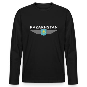 Kazakhstan Design – Steppe and Tradition - Men's Premium Organic Long Sleeve Shirt - black - Front - Nico (187cm)