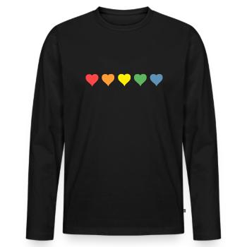 Regenbogen Herzen - Männer Premium Bio Langarmshirt - Schwarz - Vorne - Nico (187cm)