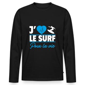 J’aime le surf pour la vie,Surf,Surfeuse,Surfeur - T-shirt manches longues Premium bio Homme - noir - Devant - Nico (187cm)