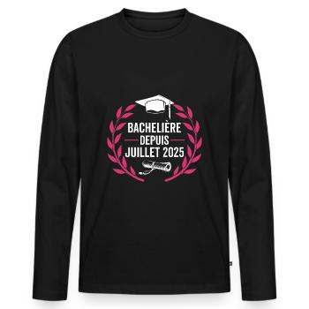Bachelière 2025 Félicitations BAC - T-shirt manches longues Premium bio Homme - noir - Devant - Nico (187cm)