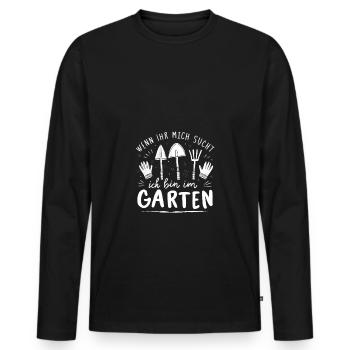 Si tu me cherches, je suis dans le jardin - T-shirt manches longues Premium bio Homme - noir - Devant - Nico (187cm)