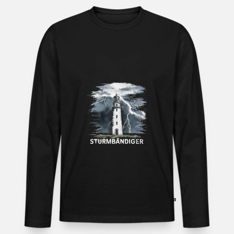 Sturmbändiger Leuchtturm Gewitter Kraftvoll - Männer Premium Bio Langarmshirt - Schwarz