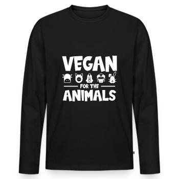 VEGAN FOR THE ANIMALS - Männer Premium Bio Langarmshirt - Schwarz - Vorne - Nico (187cm)