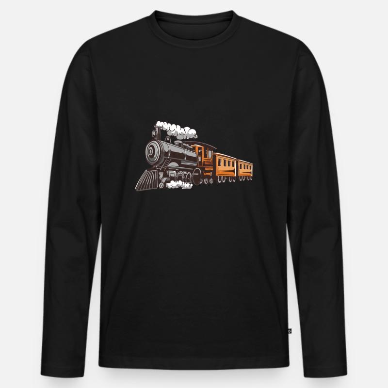 Dampflok auf Tour - Männer Premium Bio Langarmshirt - Schwarz
