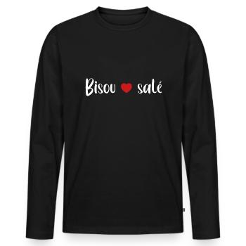 Bisous salé - T-shirt manches longues Premium bio Homme - noir - Devant - Nico (187cm)