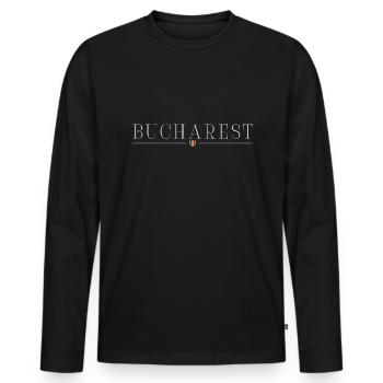 Bukarest: Eleganz, Geschichte, Urbaner Stil - Männer Premium Bio Langarmshirt - Schwarz - Vorne - Nico (187cm)